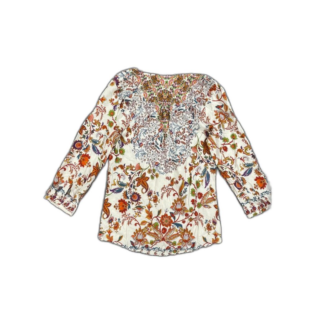 Crosby Bazaar Patchwork Boho Peasant Blouse Small Floral Paisley Tunic Top - Picture 2 of 9